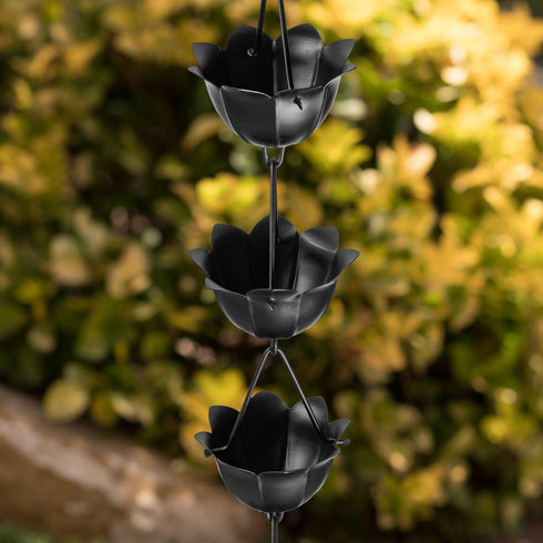 Aluminum Lotus Cup Rain Chain Replacement Downspout for Gutters, Matte Black